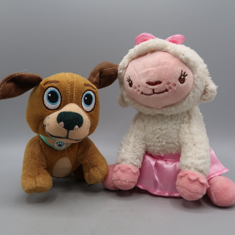 Disney Doc McStuffins Lambie 7"  Lamb & Dog Fido 6" Plush Stuffed Toy Lot